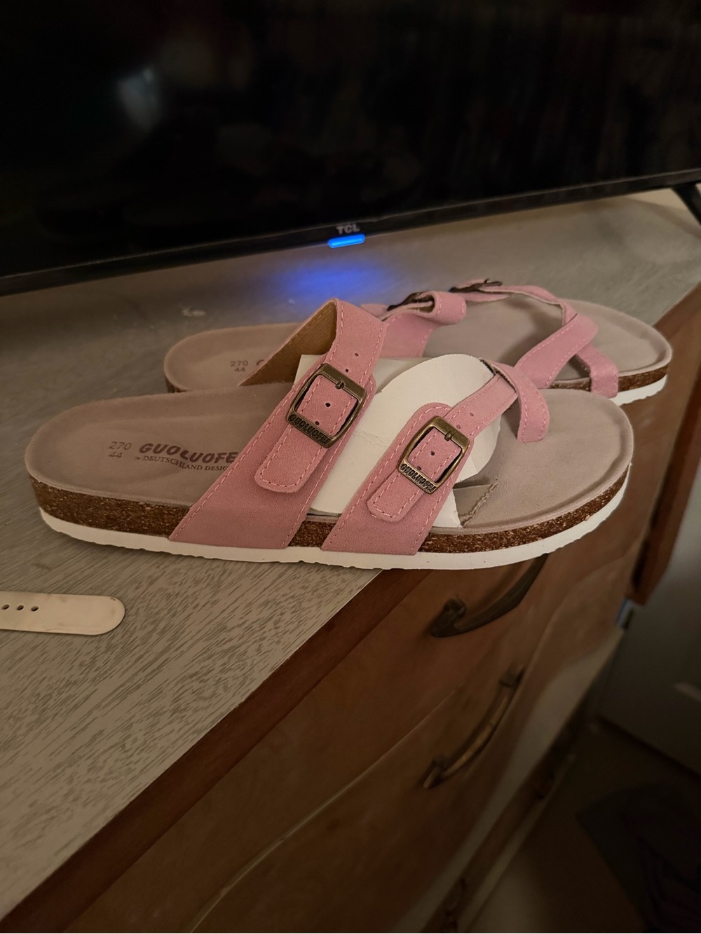 Women's Pink Double-Buckle Cork Footbed Sandals